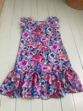 Molly Bracken Pink & Blue Floral Ruffle-Hem Dress